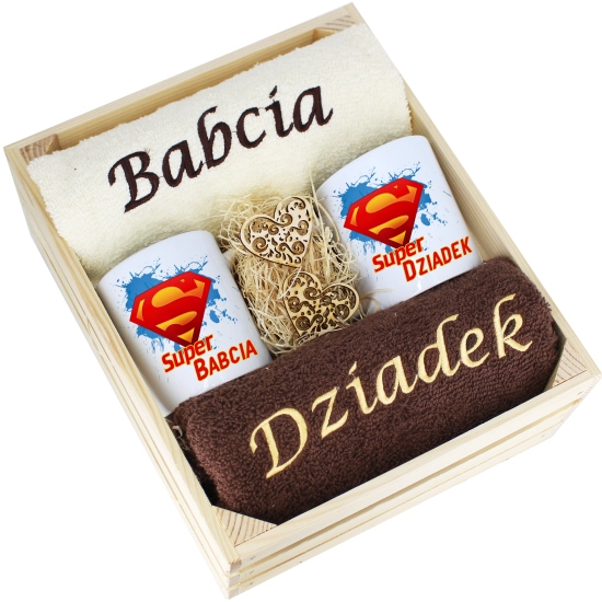 IDEALNY PREZENT - ZESTAW RĘCZNIKI + KUBKI BABCIA i DZIADEK