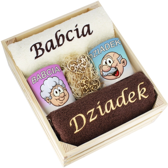 IDEALNY PREZENT - ZESTAW RĘCZNIKI + KUBKI BABCIA i DZIADEK