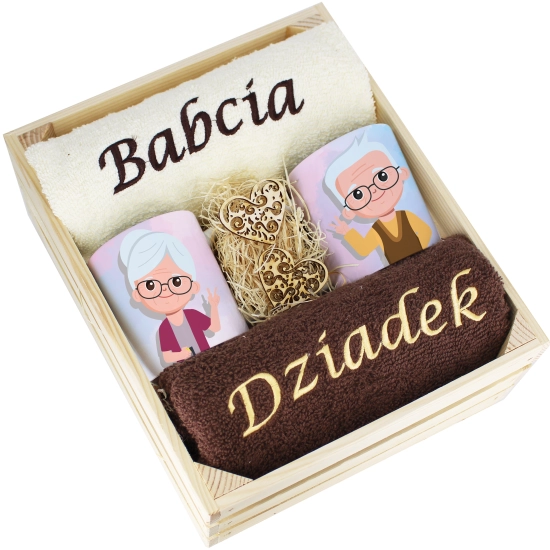 IDEALNY PREZENT - ZESTAW RĘCZNIKI + KUBKI BABCIA i DZIADEK