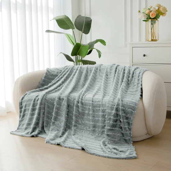 PLUSZOWY KOC NA ŁÓŻKO FOTEL Z MIKROFIBRY 160X200 NARZUTA JASNY SZARY