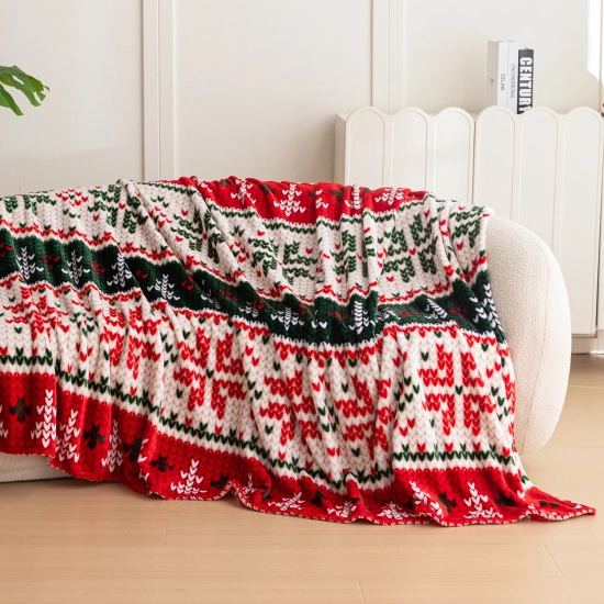 Koc świąteczny 200x220 cm z wzorem choinek i gwiazdek