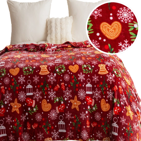 ŚWIĄTECZNY KOC 160X200 NARZUTA NA ŁÓŻKO MIĘKKI PLED PLUSZ MIKROFIBRA ŚWIĘTA