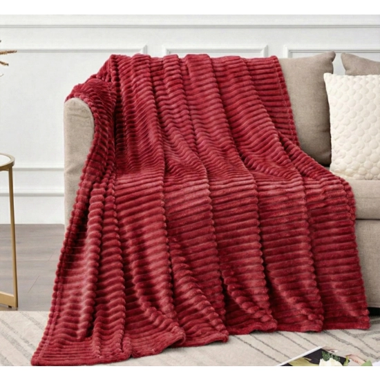 KOC TŁOCZONY 200x220 Z MIKROFIBRY MIĘKKI LUKSUSOWY NARZUTA BORDO