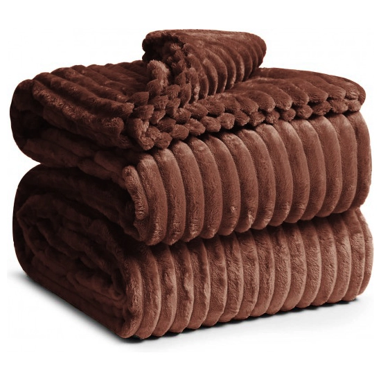 KOC TŁOCZONY NA ŁÓŻKO W PASY Z MIKROFIBRY 160X200 NARZUTA BRĄZOWY