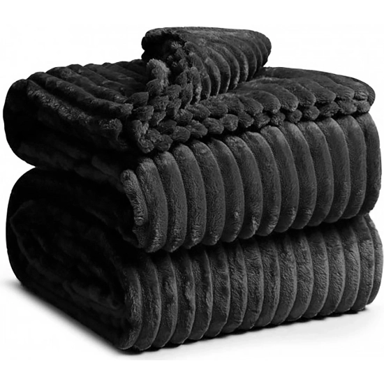 KOC TŁOCZONY 200x220 Z MIKROFIBRY MIĘKKI LUKSUSOWY NARZUTA CZARNY