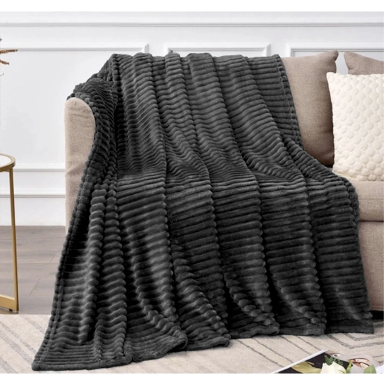 KOC TŁOCZONY 200x220 Z MIKROFIBRY MIĘKKI LUKSUSOWY NARZUTA CZARNY