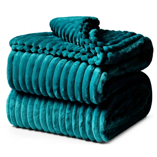 KOC TŁOCZONY NA ŁÓŻKO W PASY Z MIKROFIBRY 160X200 NARZUTA TURKUS