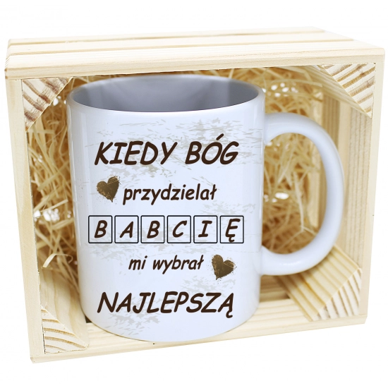 PREZENT KUBEK Z NADRUKIEM DLA BABCI W SKRZYNCE