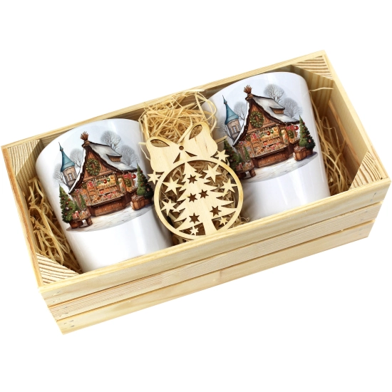 PREZENT ŚWIĄTECZNY ZESTAW KUBKÓW LATTE W SKRZYNCE KUBKI MIKOŁAJ NA ŚWIĘTA