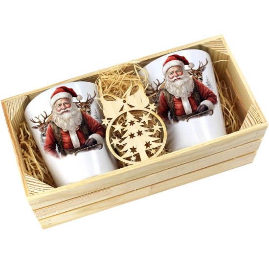 PREZENT ŚWIĄTECZNY ZESTAW KUBKÓW LATTE W SKRZYNCE KUBKI MIKOŁAJ NA ŚWIĘTA