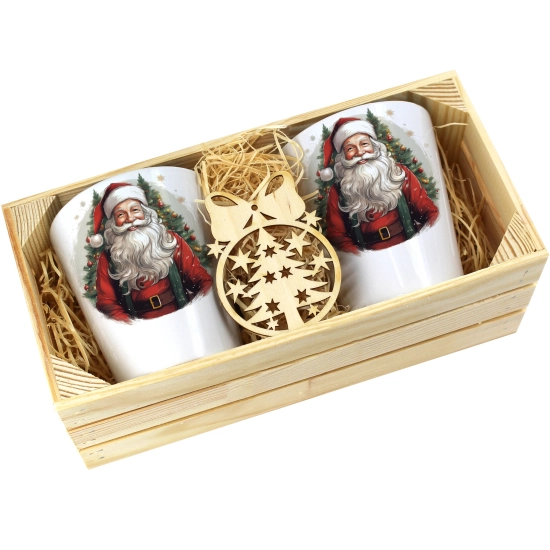 PREZENT ŚWIĄTECZNY ZESTAW KUBKÓW LATTE W SKRZYNCE KUBKI MIKOŁAJ NA ŚWIĘTA