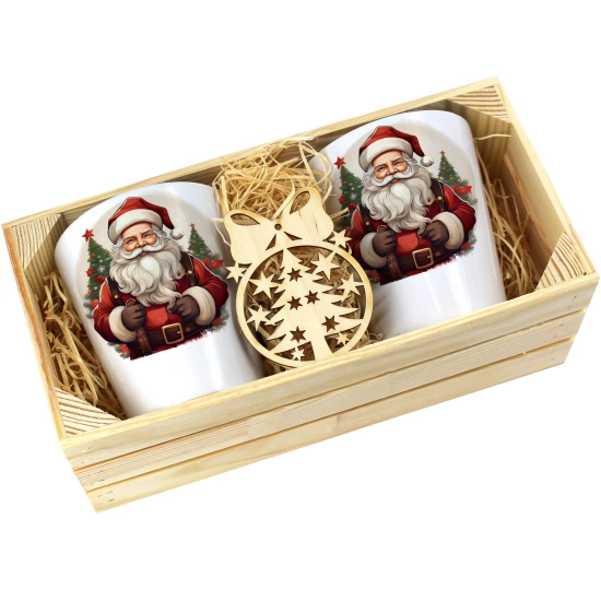 PREZENT ŚWIĄTECZNY ZESTAW KUBKÓW LATTE W SKRZYNCE KUBKI MIKOŁAJ NA ŚWIĘTA