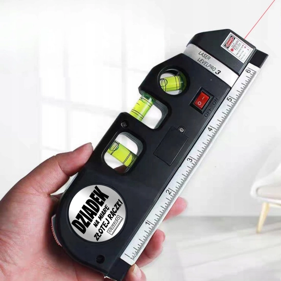 PREZENT NA DZIEŃ DZIADKA POZIOMICA LASEROWA Z MIARKĄ 250cm LASER DZIADEK