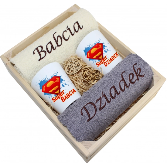 ZESTAW RĘCZNIKI KUBKI LATTE BABCIA DZIADEK PREZENT