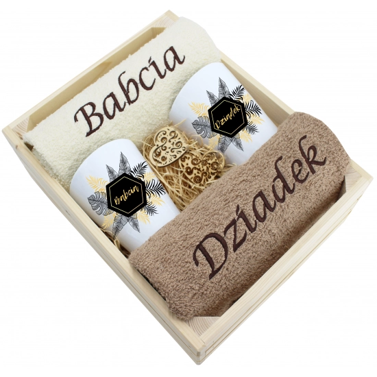 ZESTAW RĘCZNIKI KUBKI LATTE BABCIA DZIADEK PREZENT