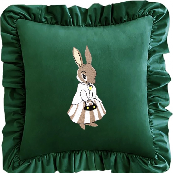 POSZEWKA DEKORACYJNA WIELKANOCNA Z HAFTEM 40x40 VELVET Z FALBANKĄ ZAJĄCZEK