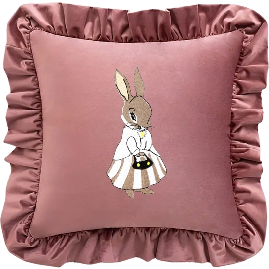 POSZEWKA DEKORACYJNA WIELKANOCNA Z HAFTEM 40x40 VELVET Z FALBANKĄ ZAJĄCZEK