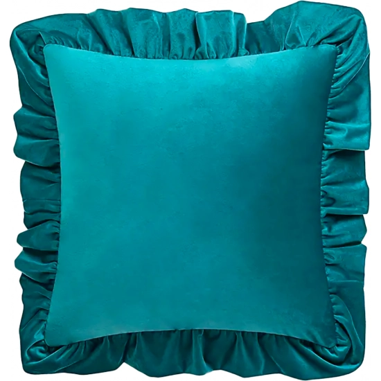 POSZEWKA DEKORACYJNA Z FALBANKĄ 40x40 VELVET JASIEK FALBANA TURKUS