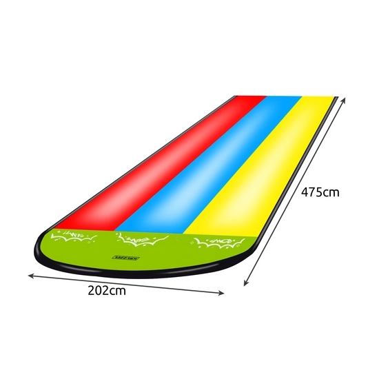 Grafika przedstawiająca wymiary 475x202 cm potrójnego ślizgu wodnego KRUZZEL