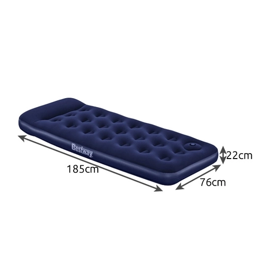 Grafika przedstawiająca wymiary 185x76x22 cm i wewnętrzny stelaż Coil-Beam materaca Bestway