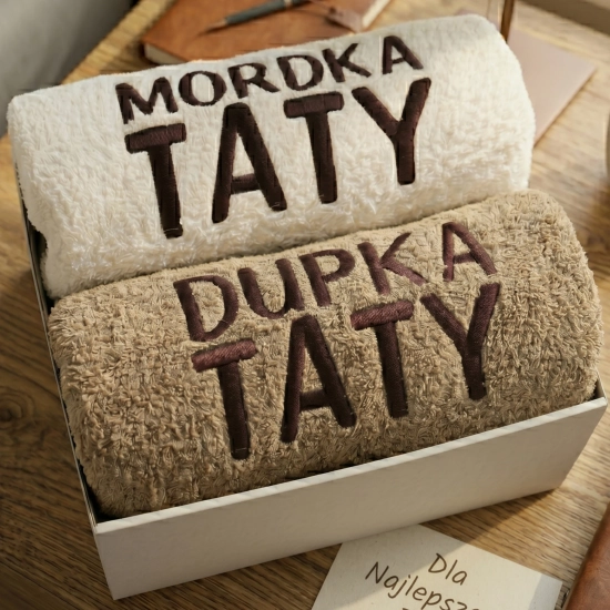 PREZENT DLA TATY NA DZIEŃ OJCA KOMPLET RĘCZNIKÓW Z HAFTEM MORDKA DUPKA