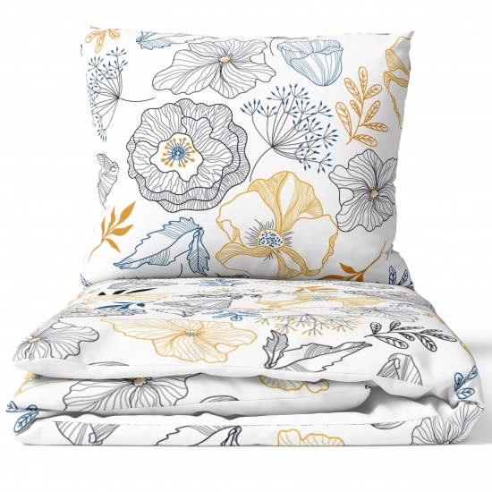 POŚCIEL 100% BAWEŁNA KWIATOWY SZKIC POLSKI KOMPLET POŚCIELI