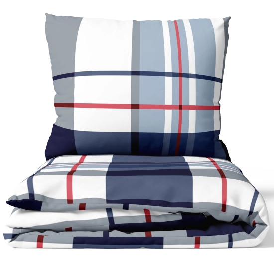 POŚCIEL 100% BAWEŁNA MORSKA KRATA POLSKI KOMPLET POŚCIELI