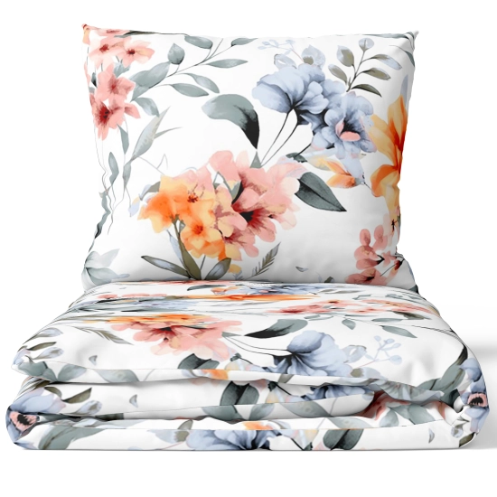 KOMPLET POŚCIELI POLSKA PASTELE I BIEL 100% BAWEŁNA 2 POSZEWKI 70x80 KOŁDRA