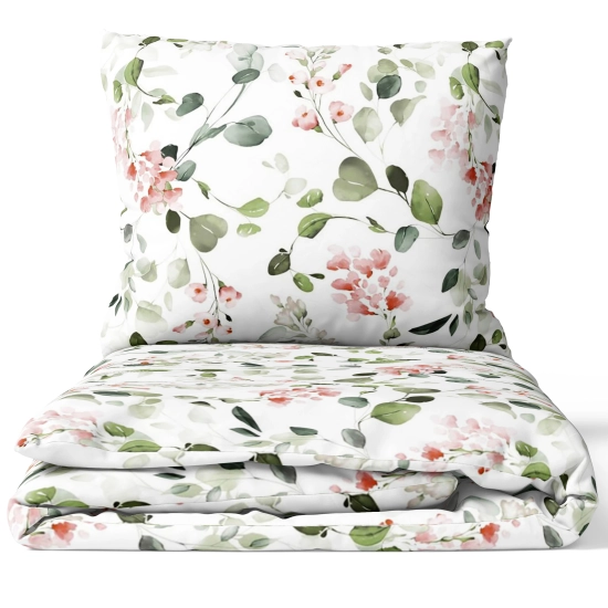 POŚCIEL 100% BAWEŁNA ZIELONE PŁATKI  POLSKI KOMPLET POŚCIELI