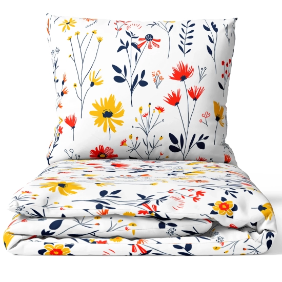 Złożony komplet pościeli bawełnianej premium we wzór letniej łąki