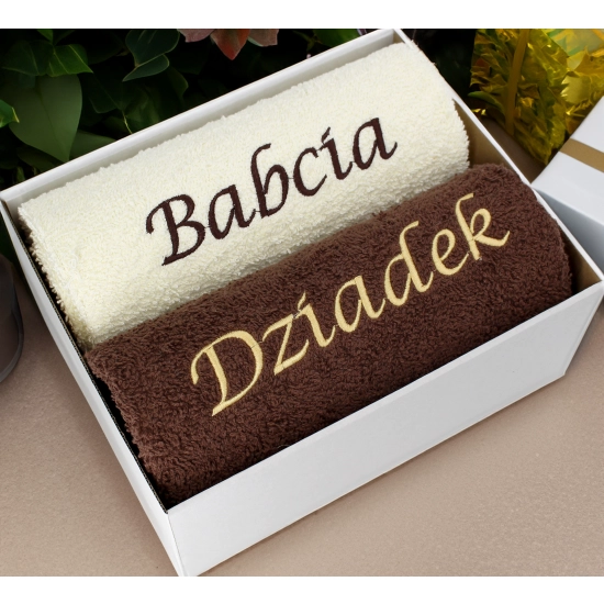 LUKSUSOWY PREZENT DLA BABCI I DZIADKA ZESTAW RĘCZNIKÓW Z HAFTEM KOMPLET