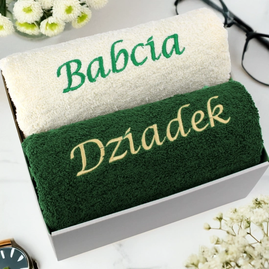 LUKSUSOWY PREZENT DLA BABCI I DZIADKA ZESTAW RĘCZNIKÓW Z HAFTEM KOMPLET