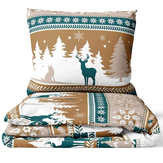 ŚWIATECZNA POŚCIEL POLSKA 100% BAWEŁNA PREMIUM ŚWIĄTECZNY BEŻ 180x200