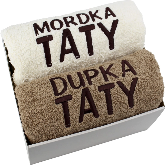 PREZENT DLA TATY NA DZIEŃ OJCA KOMPLET RĘCZNIKÓW Z HAFTEM MORDKA DUPKA