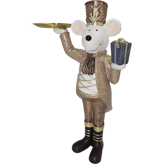Figurka Świąteczna Myszka z Tacką 36 cm | Poliresin Premium
