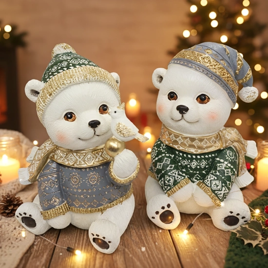 Figurki Świąteczne Misie – Komplet 2 szt. 20 cm | Poliresin Premium