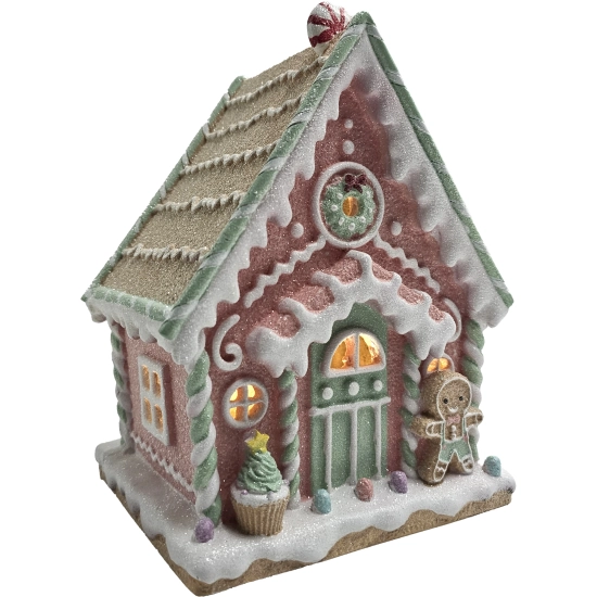 Świecący Domek Piernikowy LED z Ciasteczkowym Ludkiem 19,5 × 15,5 × 25 cm