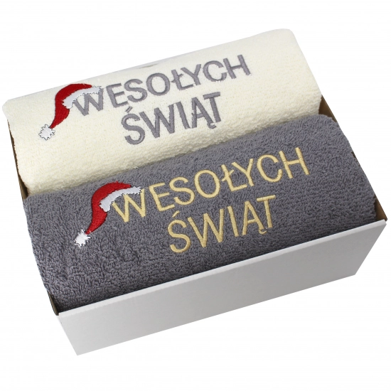 ŚWIĄTECZNY KOMPLET GRUBYCH RĘCZNIKÓW Z HAFTEM NA PREZENT MIKOŁAJ ŚWIĘTA