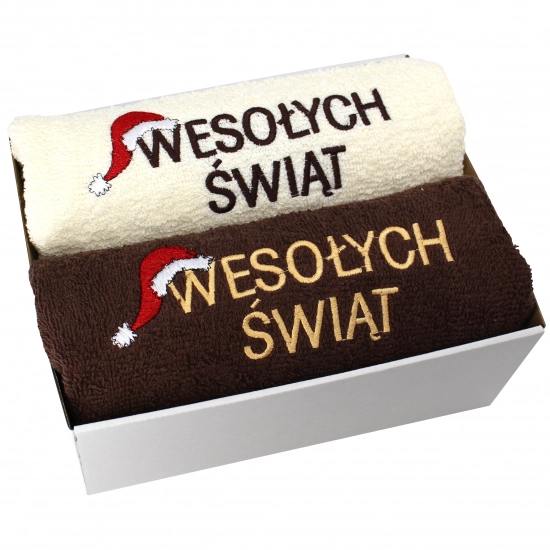 ŚWIĄTECZNY KOMPLET GRUBYCH RĘCZNIKÓW Z HAFTEM NA PREZENT MIKOŁAJ ŚWIĘTA
