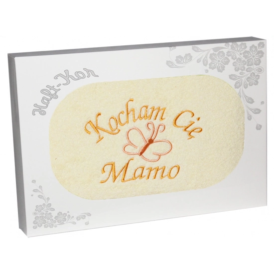 Gruby ręcznik 70x140 cm z haftem na Dzień Matki – 100% bawełna, polski produkt J&W, eleganckie pudełko prezentowe, kolek