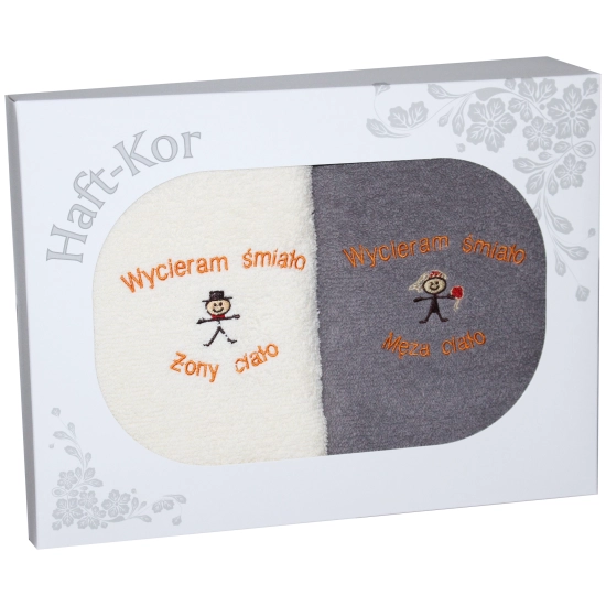 PREZENT ŚLUBNY ZESTAW DWÓCH RĘCZNIKÓW ŻONA MĄŻ