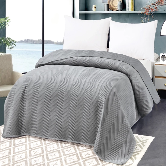 NARZUTA WELUROWA 200X220 NA KANAPĘ PREMIUM VELVET PIKOWANA SZARY