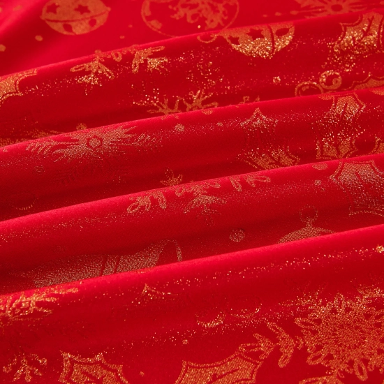 Świąteczny obrus czerwony 130x180 cm z błyszczącymi śnieżynkami