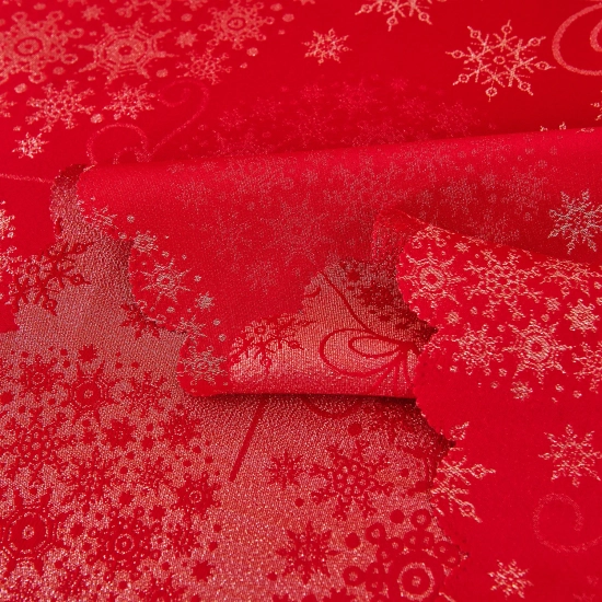 Świąteczny obrus czerwony 160x240 cm w srebrne bombki i śnieżynki