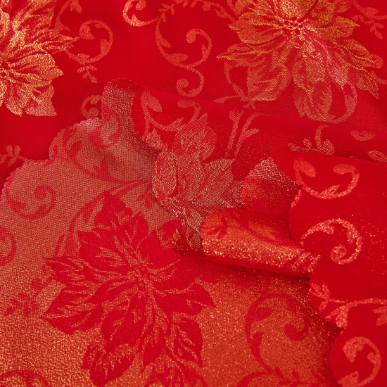 Świąteczny obrus czerwony 160x240 cm w srebrne bombki i śnieżynki