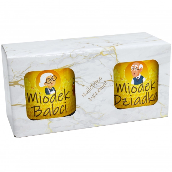 ZESTAW NATURALNYCH MIODÓW DLA BABCI I DZIADKA W PUDEŁKU NA PREZENT KOMPLET