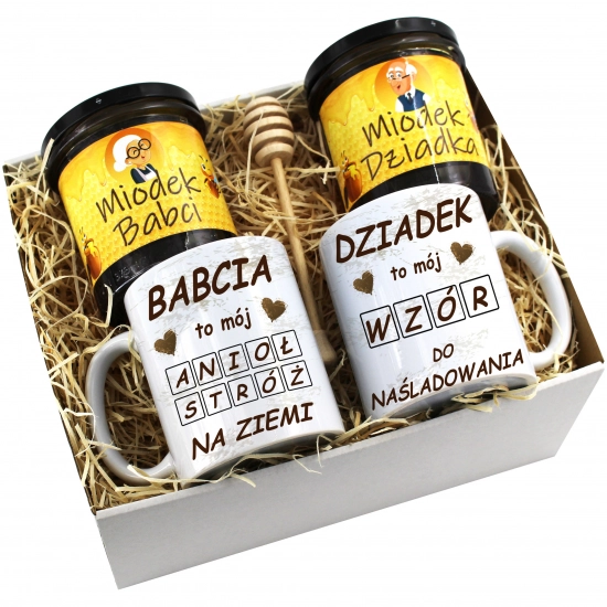 PREZENT ZESTAW NA DZIEŃ BABCI I DZIADKA KUBKI + MIÓD BABCIA DZIADEK KOMPLET