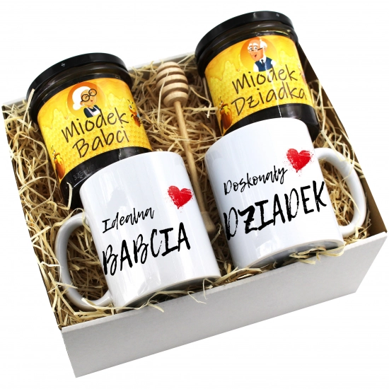 PREZENT ZESTAW NA DZIEŃ BABCI I DZIADKA KUBKI + MIÓD BABCIA DZIADEK KOMPLET