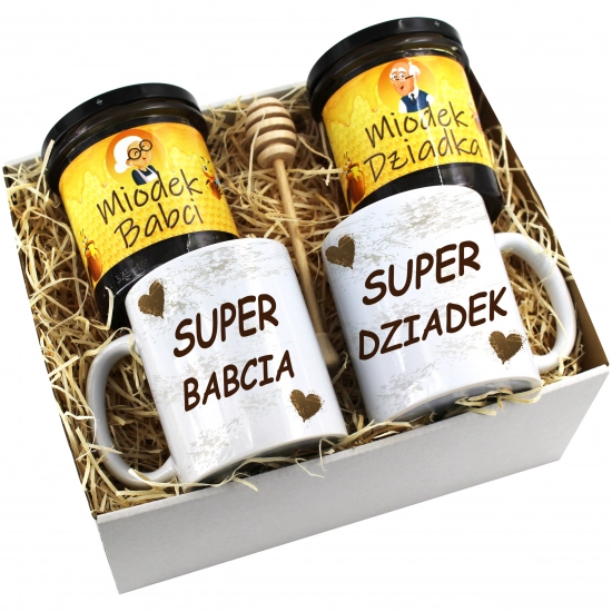 PREZENT ZESTAW NA DZIEŃ BABCI I DZIADKA KUBKI + MIÓD BABCIA DZIADEK KOMPLET