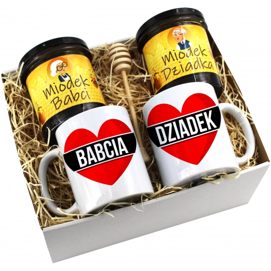 PREZENT ZESTAW NA DZIEŃ BABCI I DZIADKA KUBKI + MIÓD BABCIA DZIADEK KOMPLET